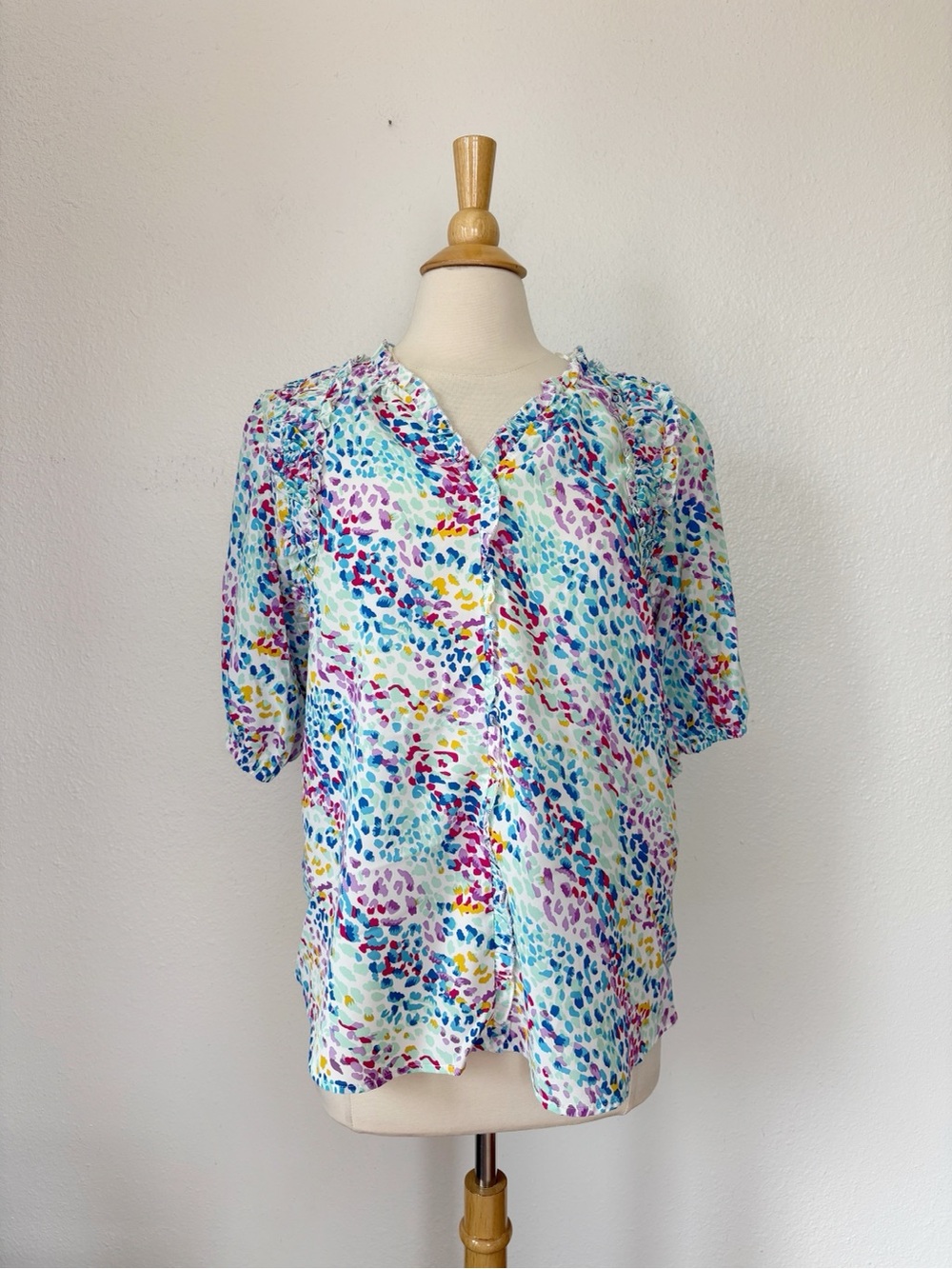 Rainbow Cheetah Print Short Sleeve Blouse